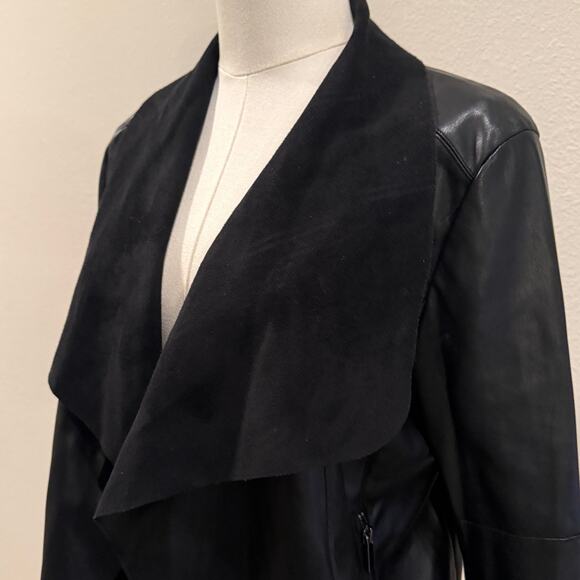 Bagatelle Black Drape Faux Leather Suede Jacket Women Small Streetwear Edgy Chic - Picture 5 of 8